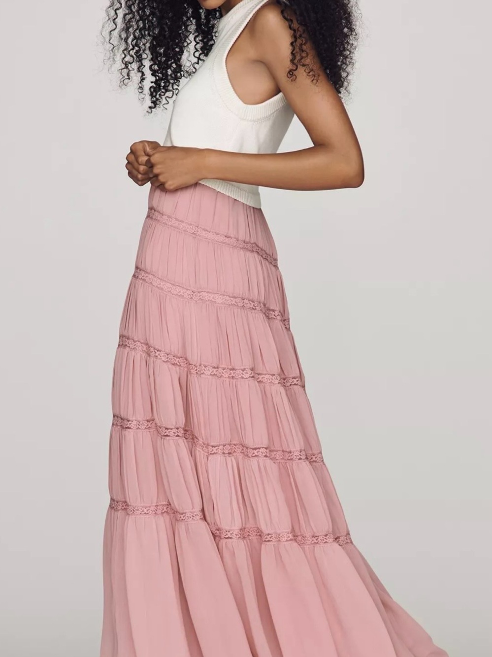 Blush Pink Tiered Maxi Dress with Separate Knit Pullover